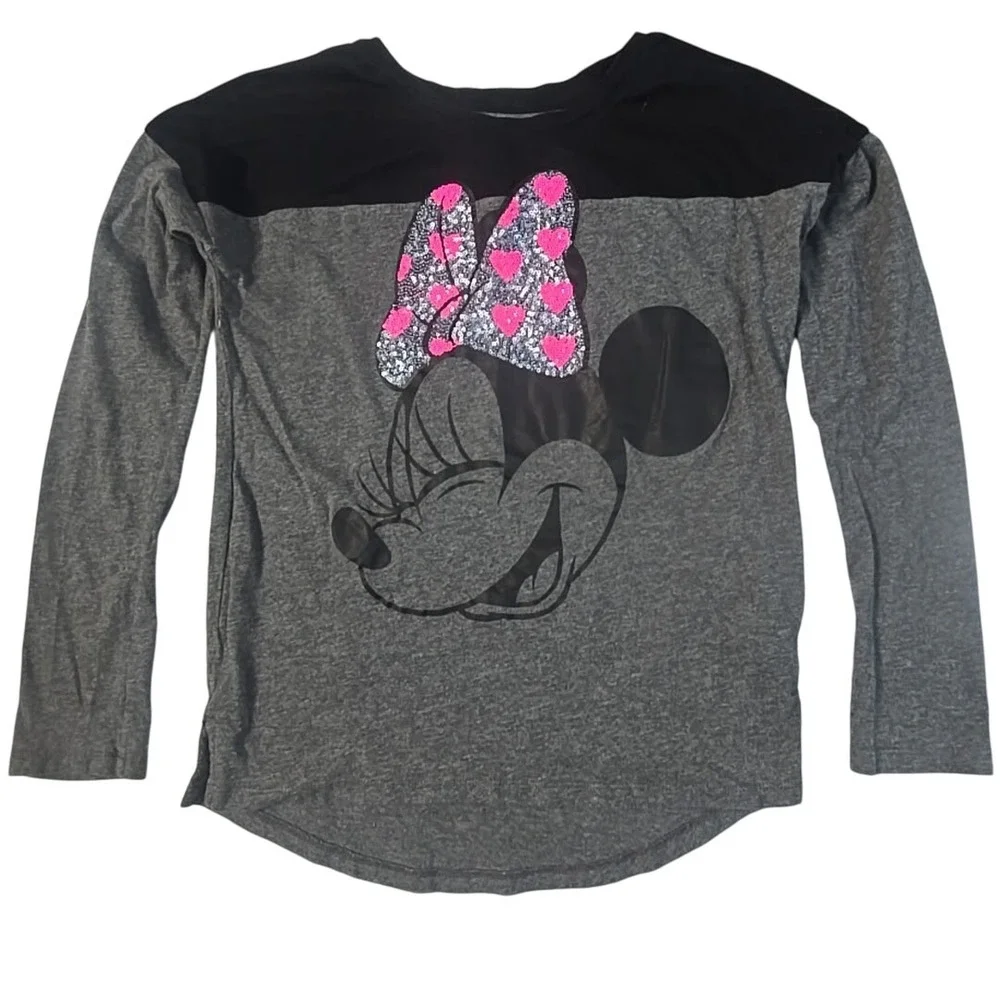 Gap Kids Disney Minnie Mouse Girls XL 12 Gray Pink Sequin‎ Top Leggings Set